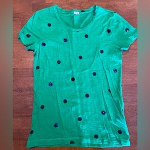 J Crew Green Blue dotted tee Sz Sm.